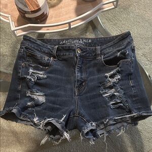 American Eagle Outfitters Distressed Denim Shorts - Dark Blue